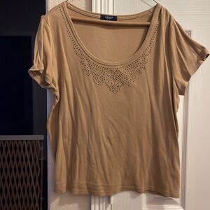 Chaps Short Sleeve w/Embellished neck tan XL